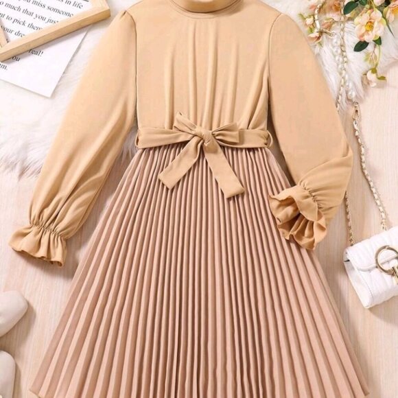 Other - High Neck Dress with Pleated Hem & Waist Belt.